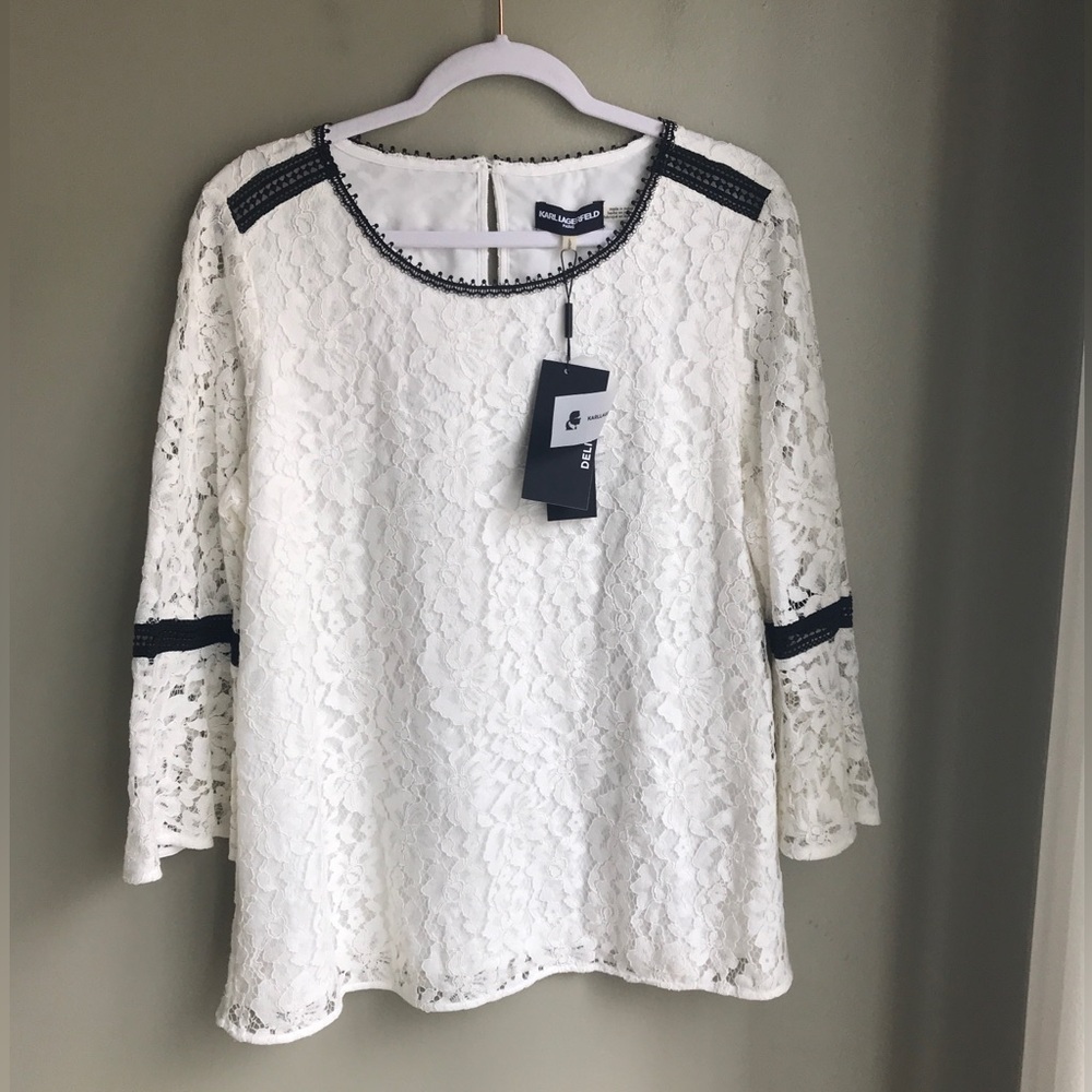 NWT! KARL LAGERFELD PARIS LACE DELICATE TOP SIZE: L